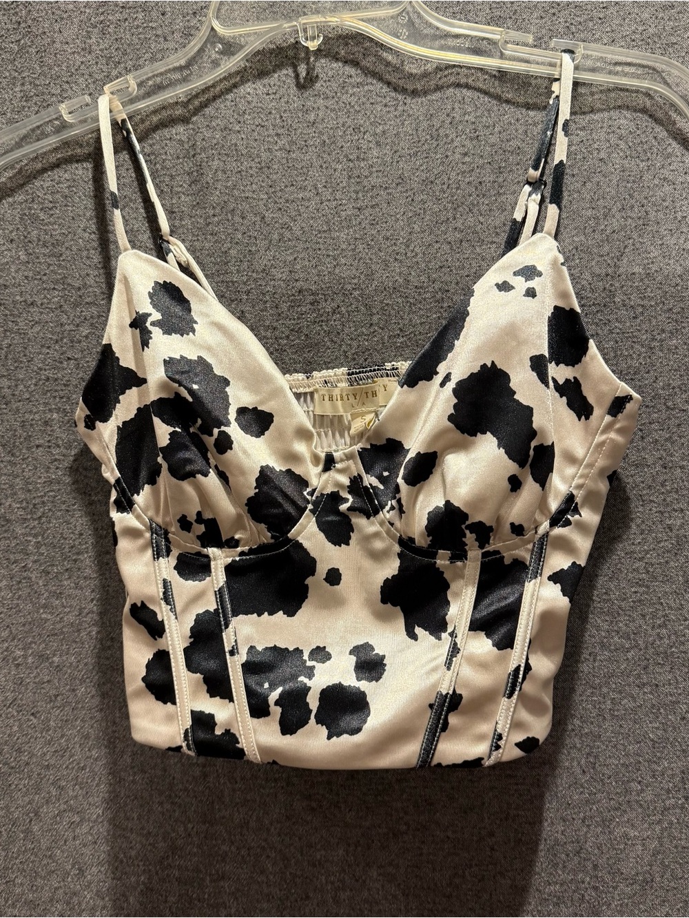 Thirty/Thirty Cow Print Satin Bustier Corset Crop Top Size Small Western Y2K